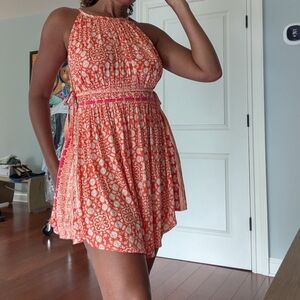 Free People Orange and White Midi Dress